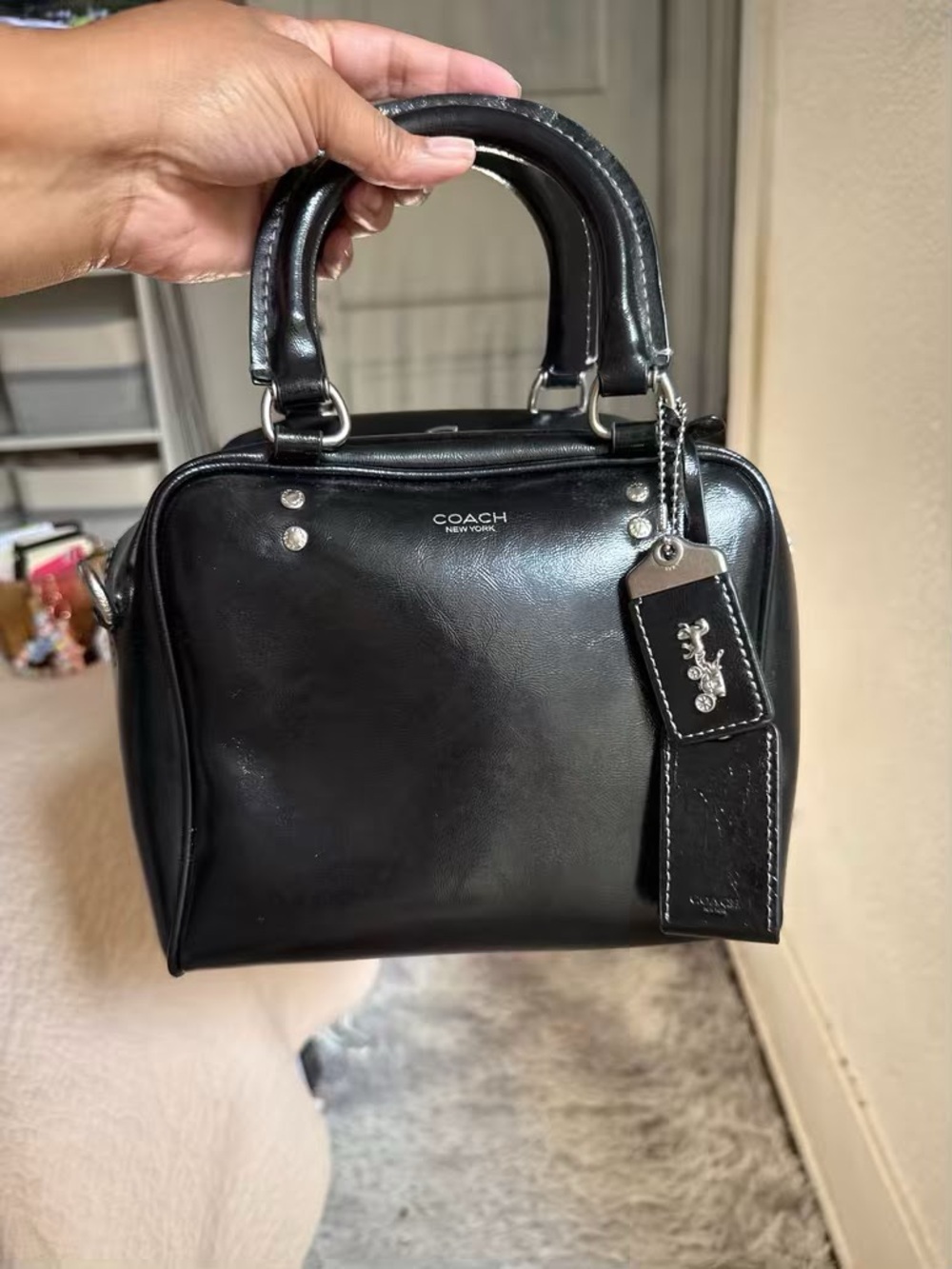 Coach Cube Rogue 20 Black Glazed Leather CBH04 EUC